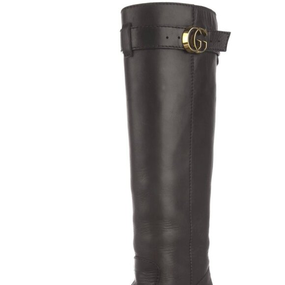 Gucci GG Logo Black Leather Riding Boots - Picture 4 of 6